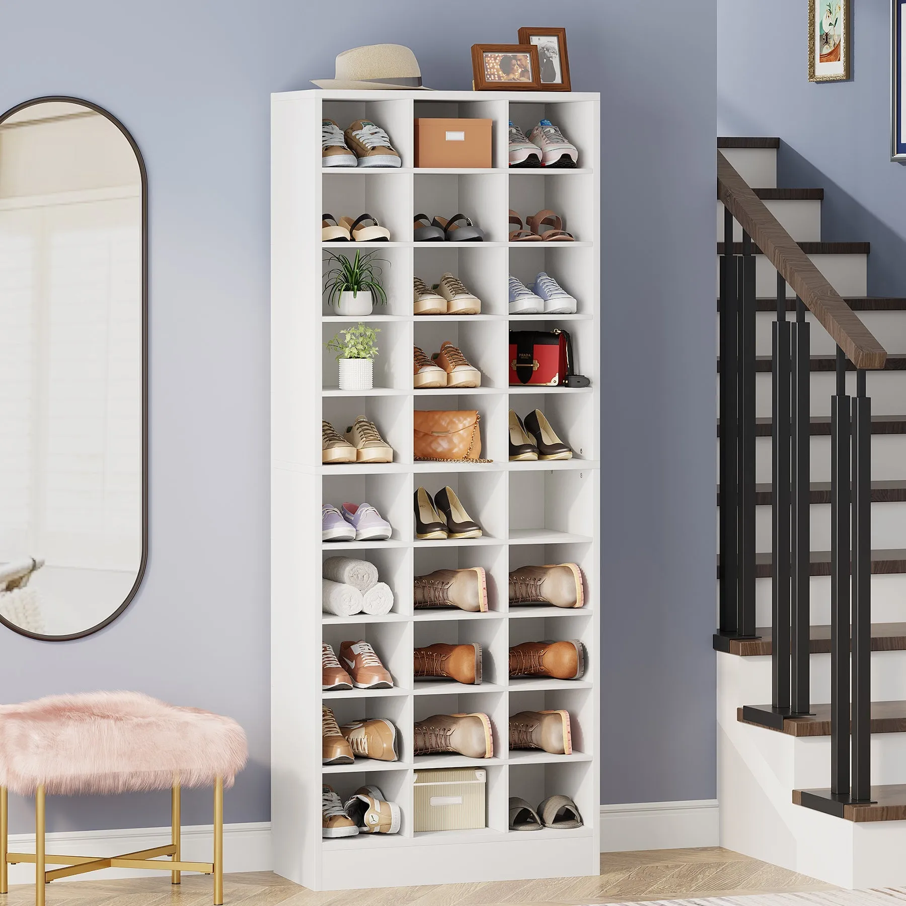 10-Tier Shoe Cabinet, Wooden Shoe Storage Rack with 30 Cubbies