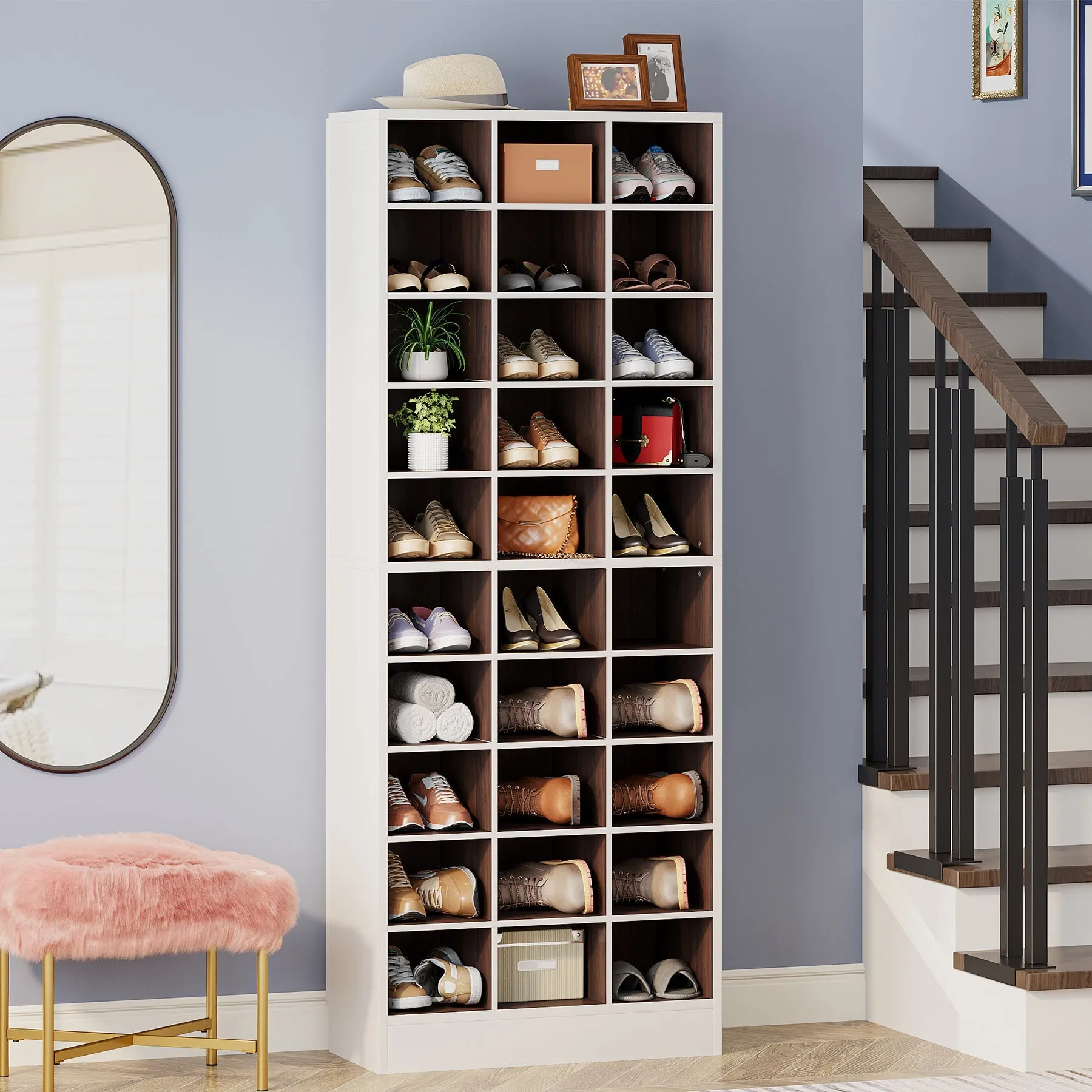 10-Tier Shoe Cabinet, Wooden Shoe Storage Rack with 30 Cubbies