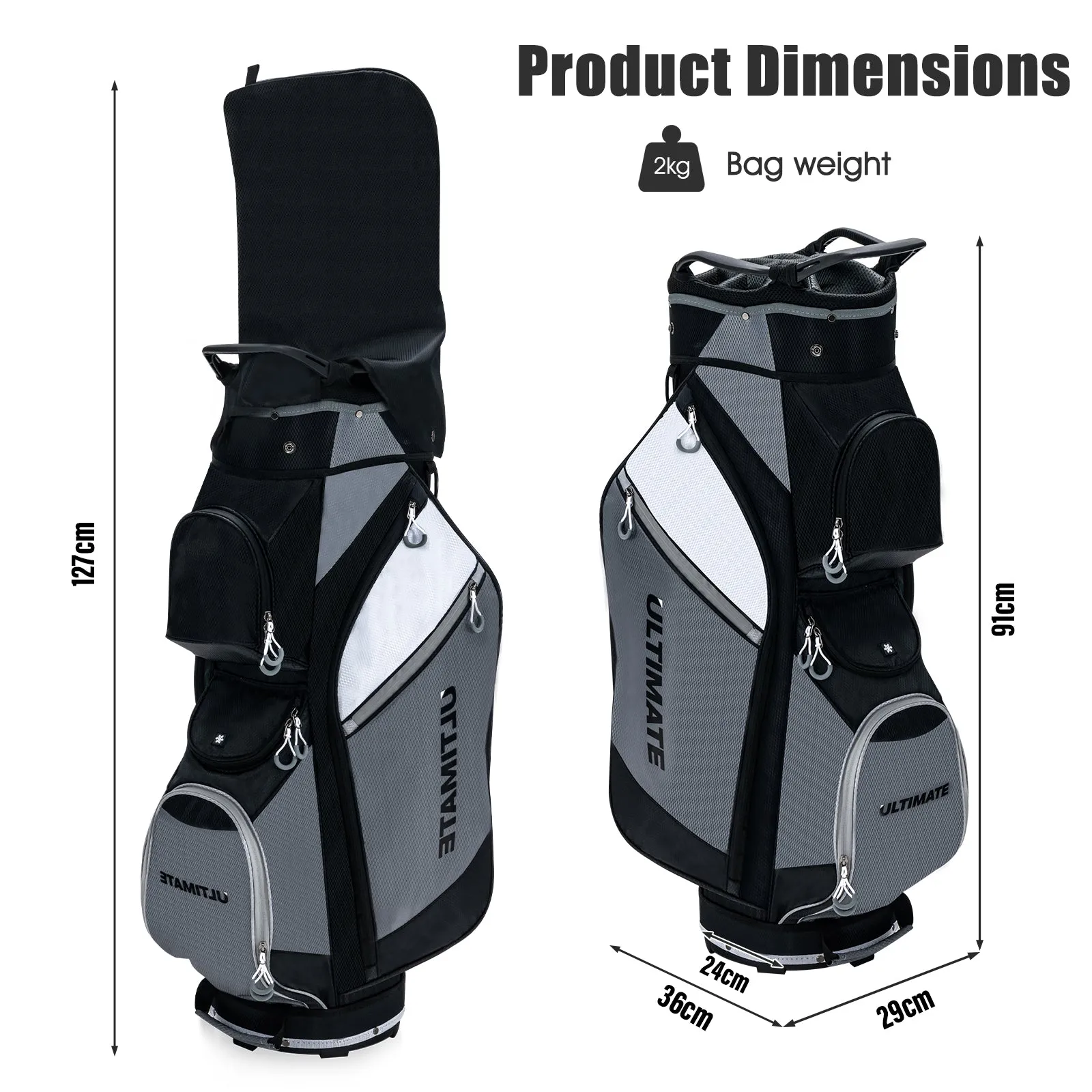 14-Way Lightweight Portable Golf Cart Bag with Cooler Bag