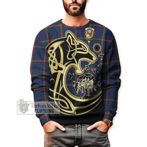 Agnew Tartan Sweatshirt with Family Crest Celtic Wolf Style