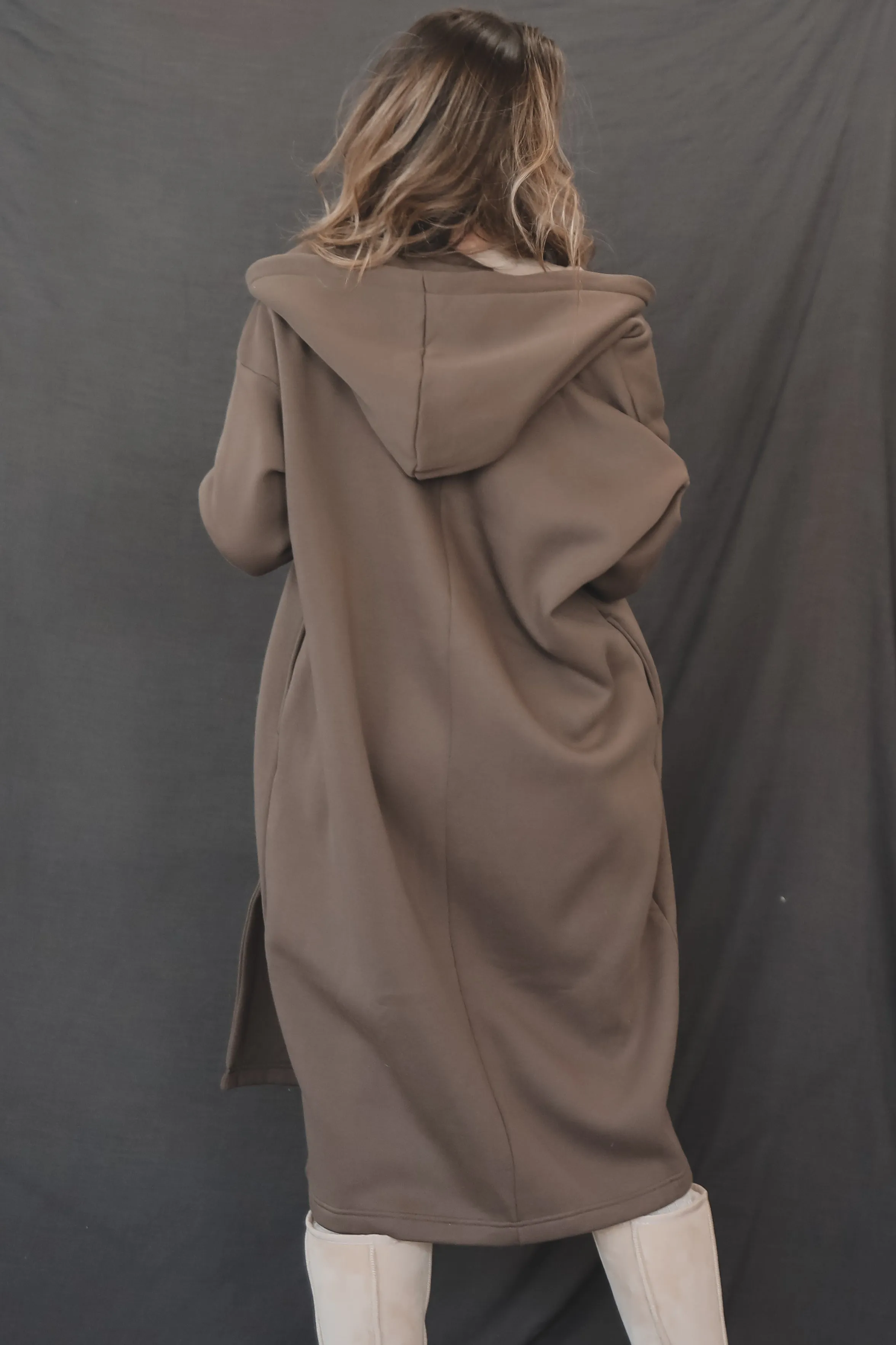 Airport Runway Brown Hooded Maxi Cardigan