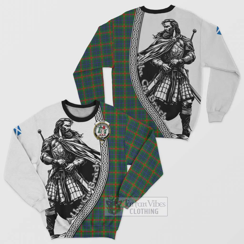 Aiton Tartan Clan Crest Sweatshirt with Highlander Warrior Celtic Style