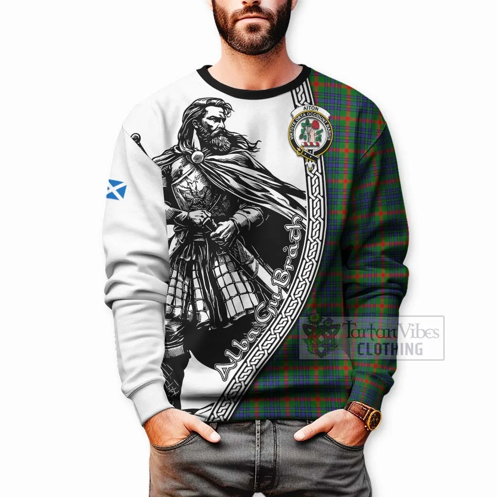 Aiton Tartan Clan Crest Sweatshirt with Highlander Warrior Celtic Style