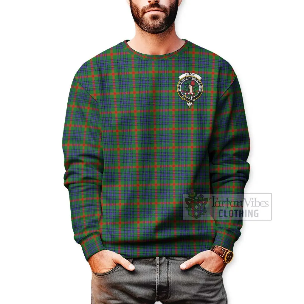 Aiton Tartan Sweatshirt with Family Crest Celtic Skull Style