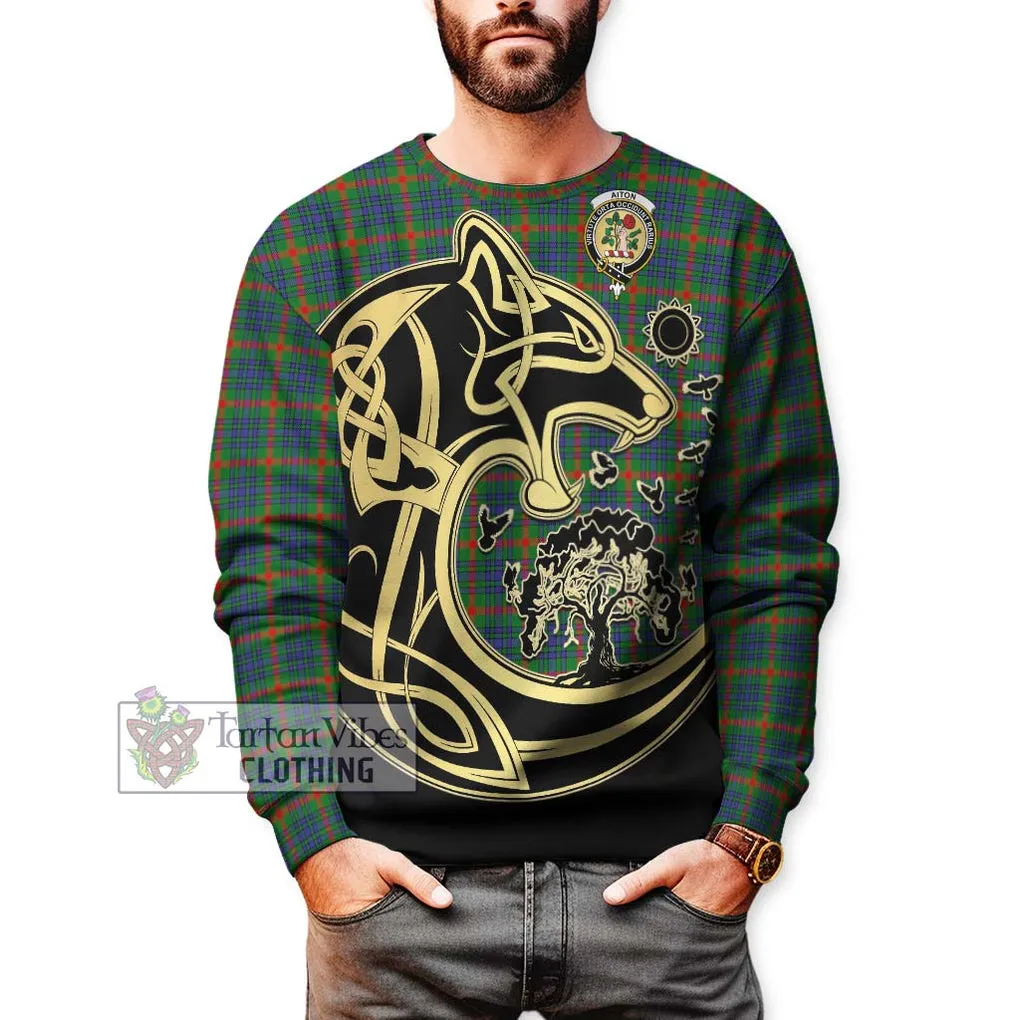 Aiton Tartan Sweatshirt with Family Crest Celtic Wolf Style