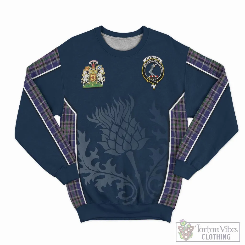 Alexander of Menstry Tartan Sweatshirt with Family Crest and Scottish Thistle Vibes Sport Style