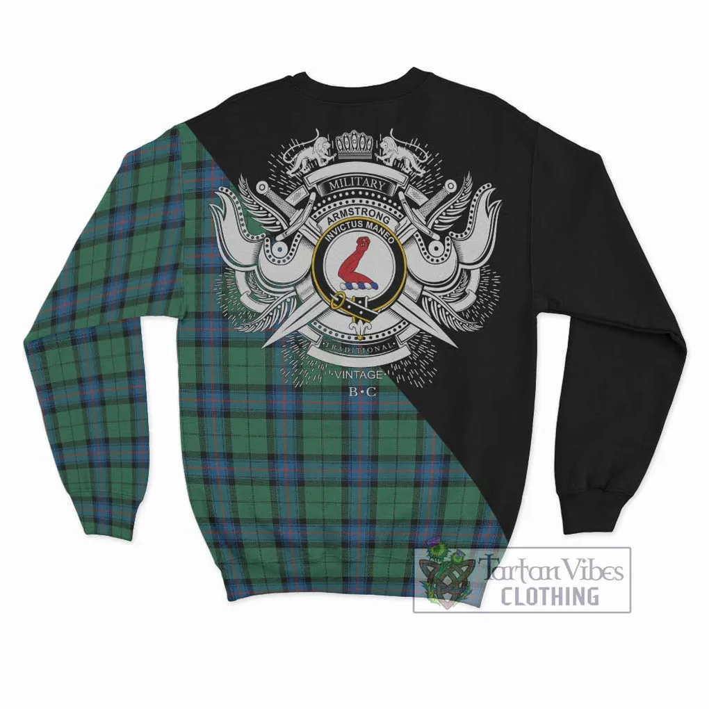 Armstrong Ancient Tartan Sweatshirt with Family Crest and Military Logo Style