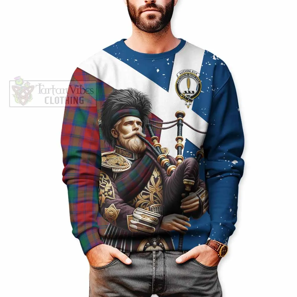 Auchinleck (Affleck) Tartan Sweatshirt with Family Crest Scottish Bagpiper Vibes