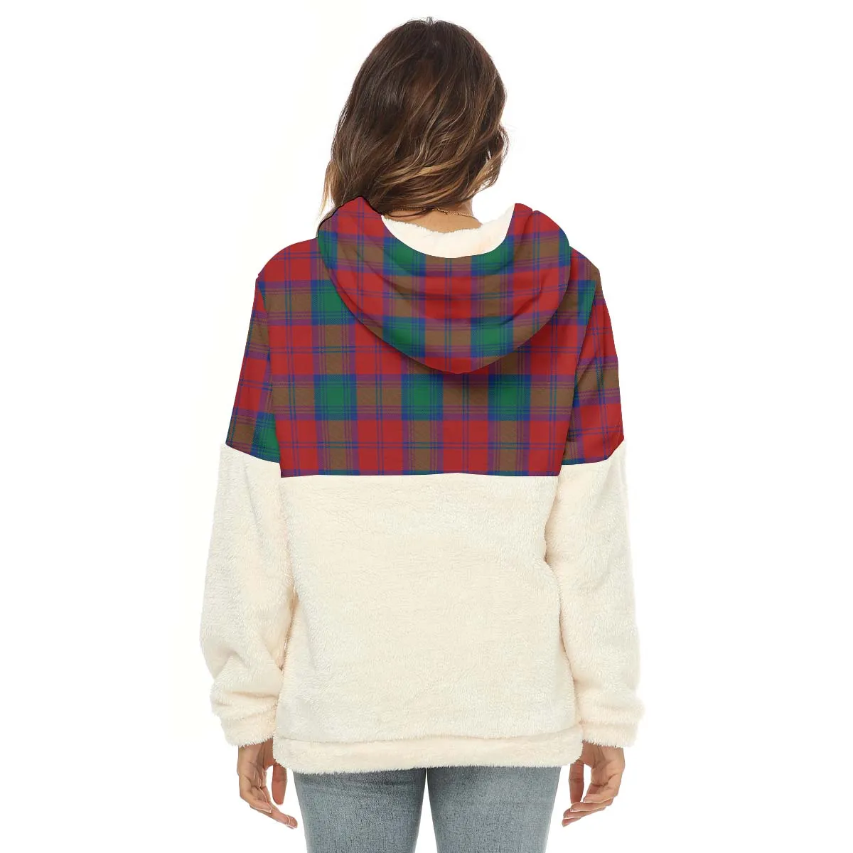 Auchinleck (Affleck) Tartan Women's Borg Fleece Hoodie With Half Zip