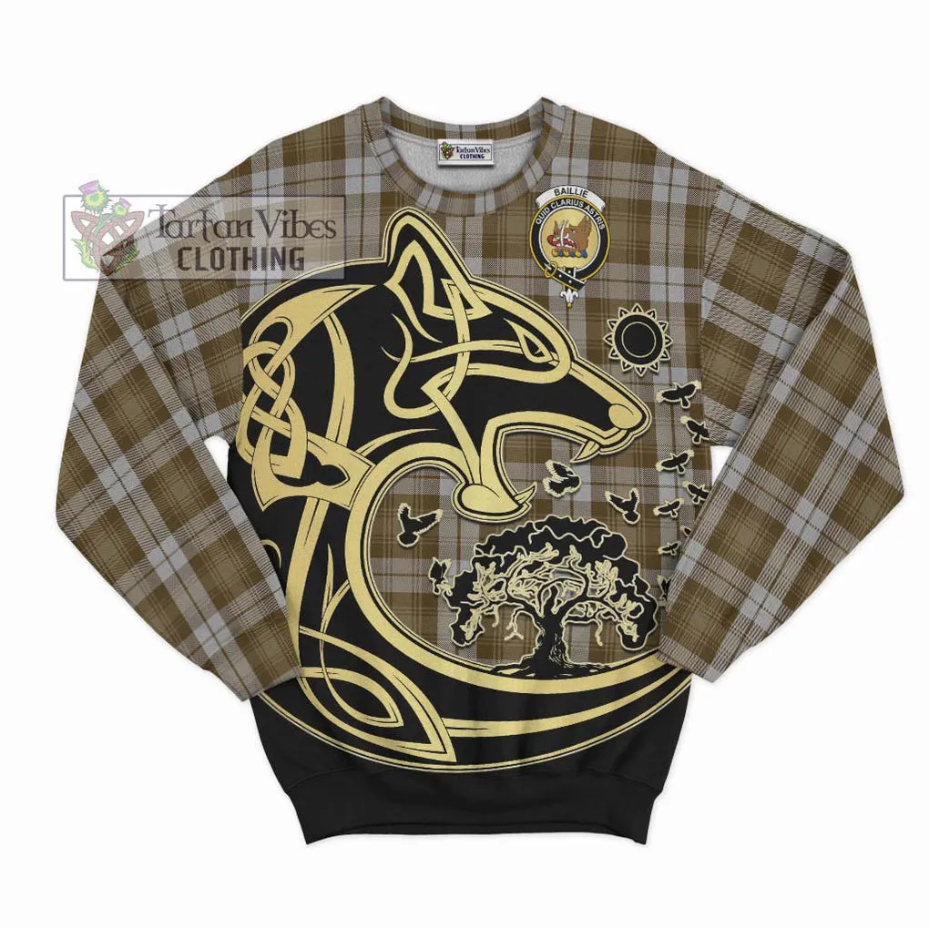 Baillie Dress Tartan Sweatshirt with Family Crest Celtic Wolf Style