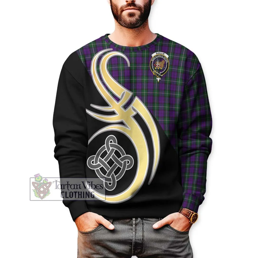 Baillie Highland Society Tartan Sweatshirt with Family Crest and Celtic Symbol Style