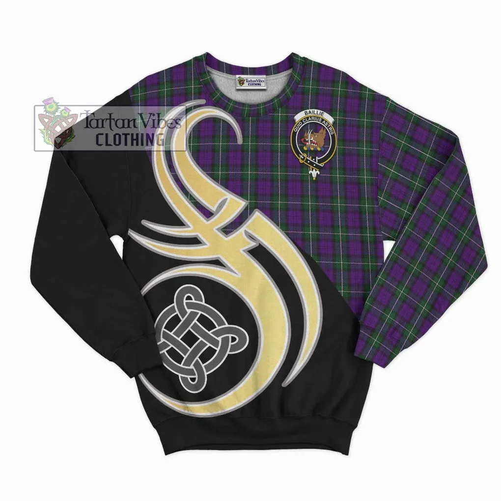 Baillie Highland Society Tartan Sweatshirt with Family Crest and Celtic Symbol Style