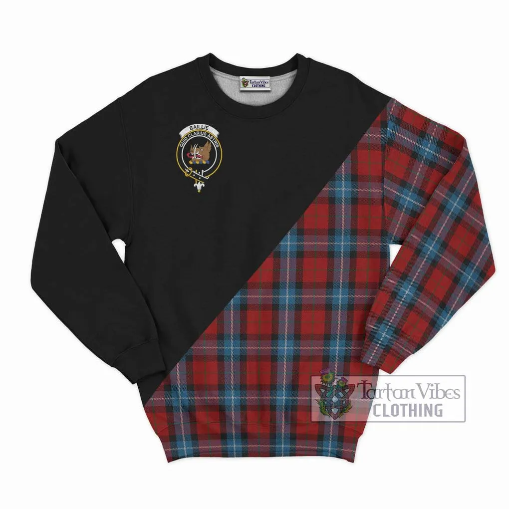 Baillie of Polkemmet Red Tartan Sweatshirt with Family Crest and Military Logo Style