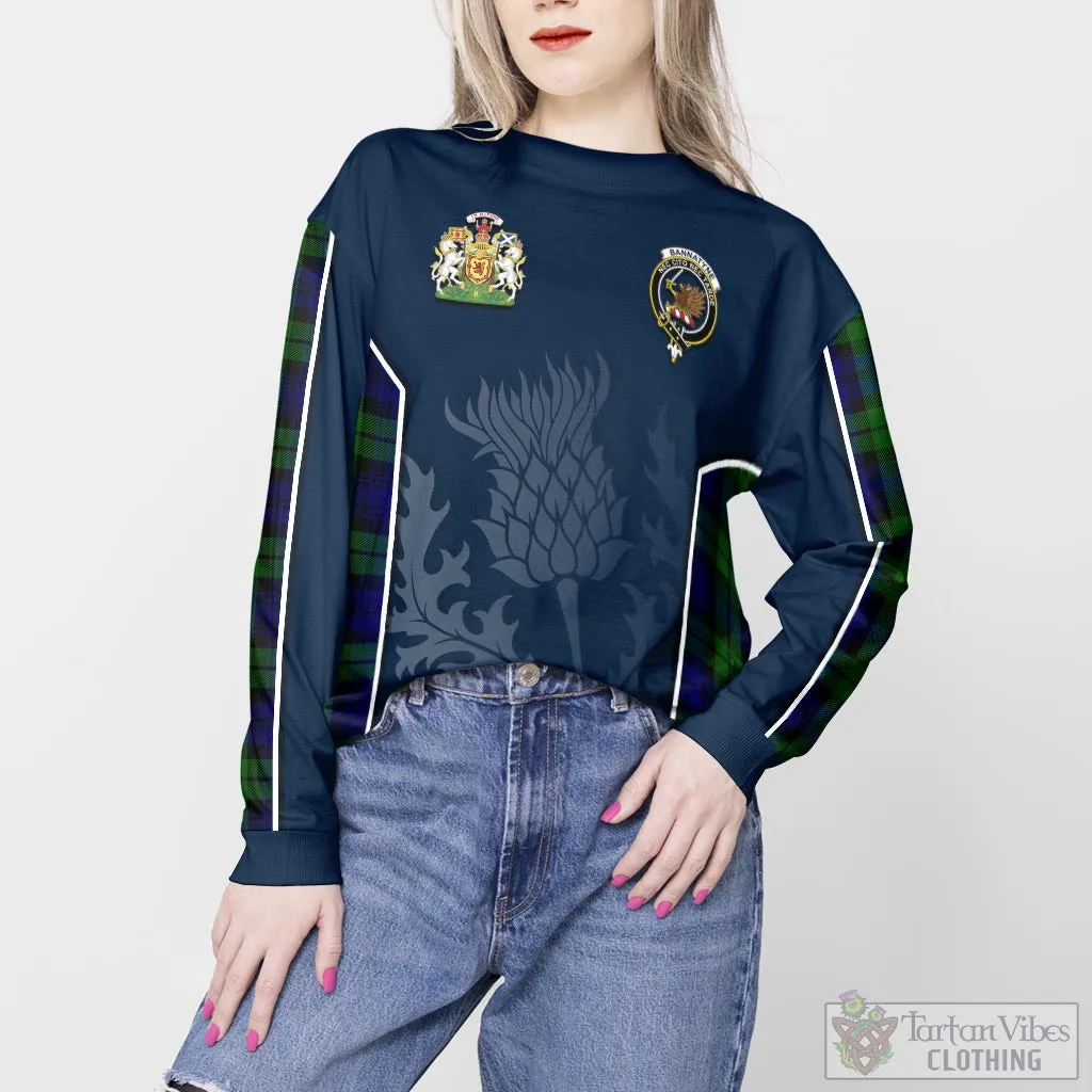 Bannatyne Tartan Sweatshirt with Family Crest and Scottish Thistle Vibes Sport Style