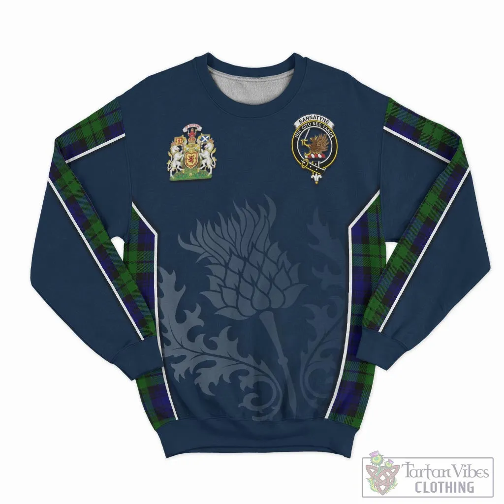 Bannatyne Tartan Sweatshirt with Family Crest and Scottish Thistle Vibes Sport Style