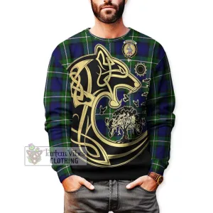 Bannerman Tartan Sweatshirt with Family Crest Celtic Wolf Style