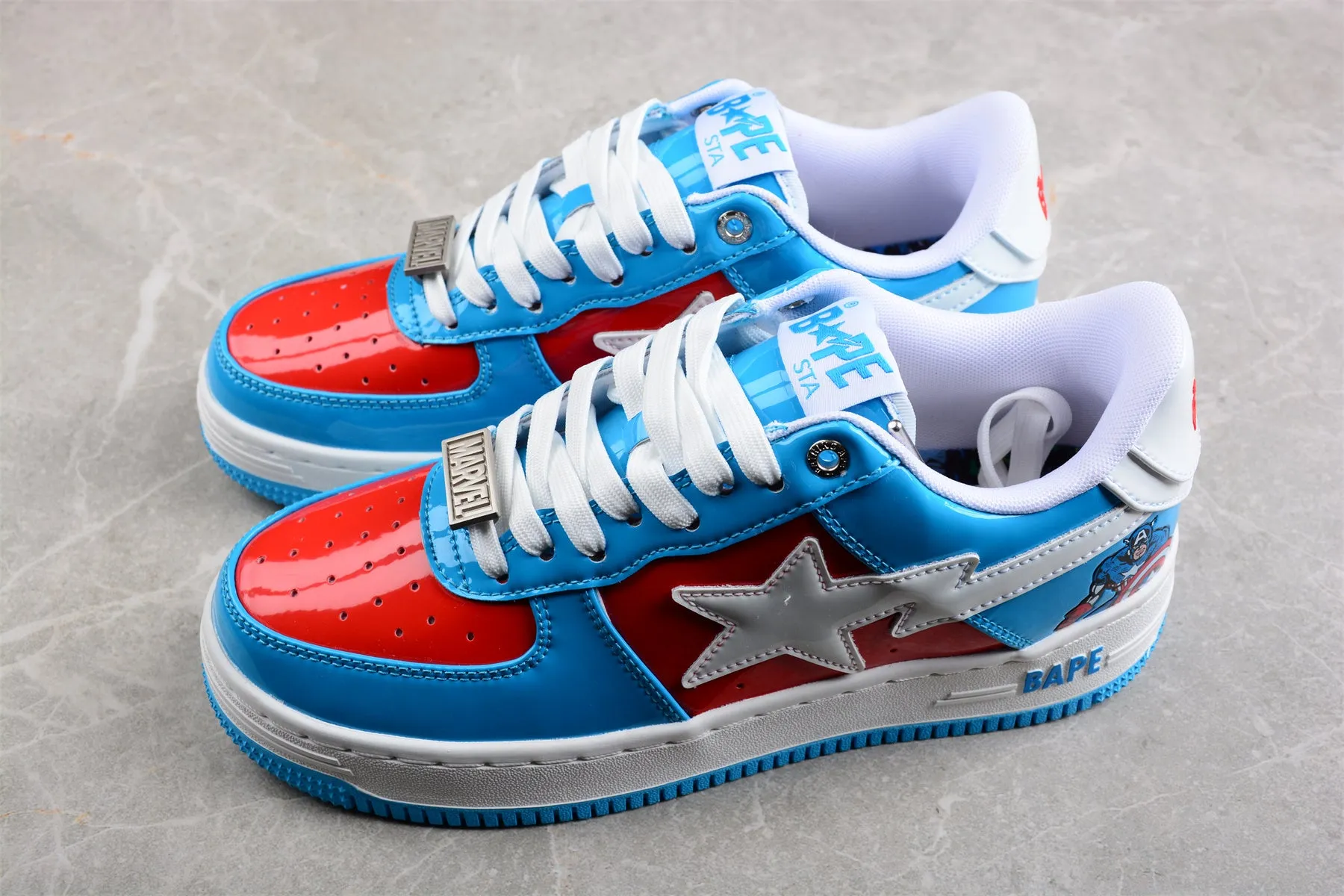 BAPE STA Low-Top Sneakers in Blue and Red Captain America Edition