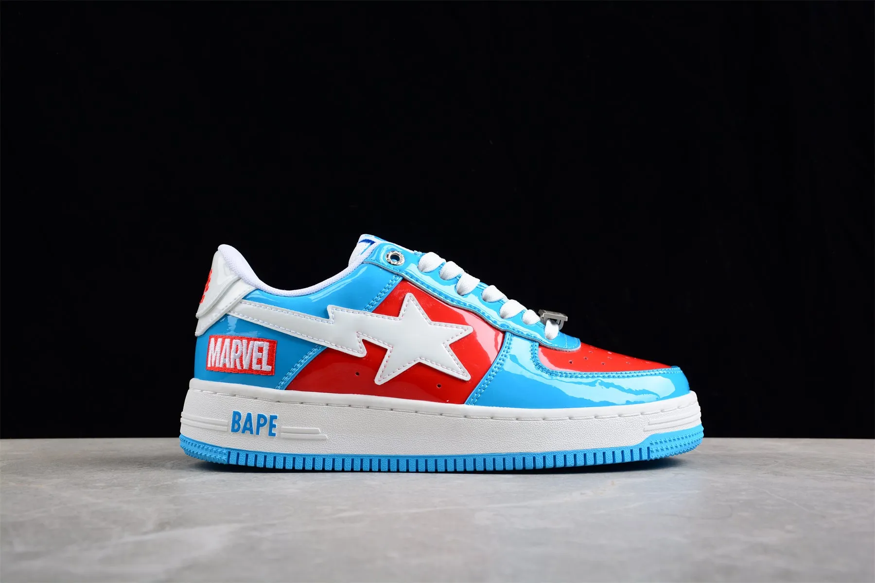 BAPE STA Low-Top Sneakers in Blue and Red Captain America Edition