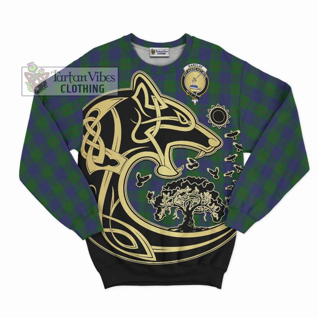 Barclay Tartan Sweatshirt with Family Crest Celtic Wolf Style