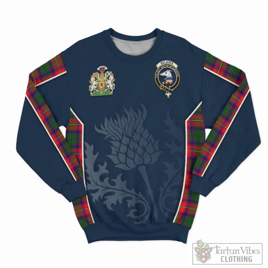 Belshes Tartan Sweatshirt with Family Crest and Scottish Thistle Vibes Sport Style