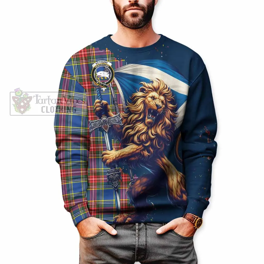 Bethune Tartan Family Crest Sweatshirt with Scottish Majestic Lion