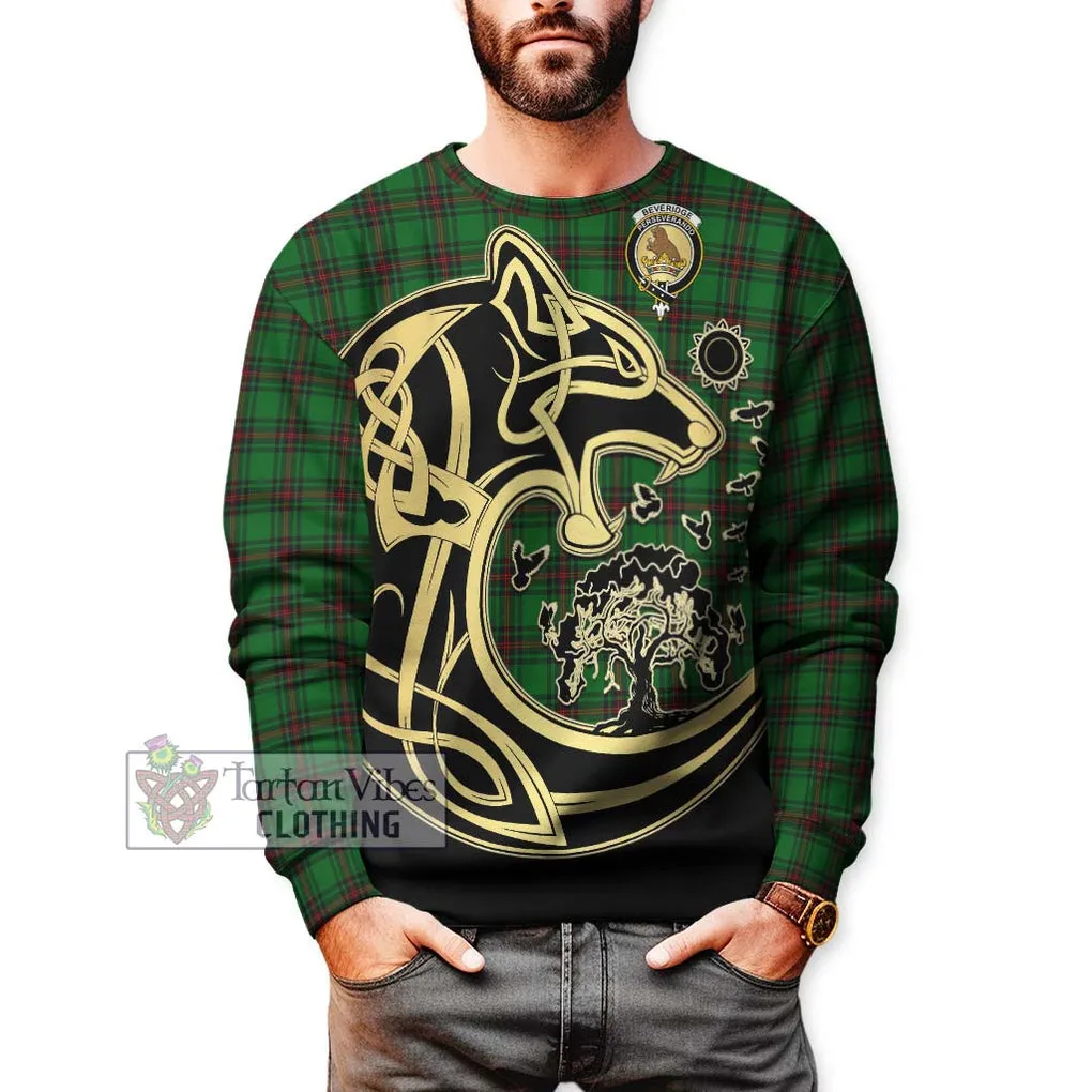 Beveridge Tartan Sweatshirt with Family Crest Celtic Wolf Style