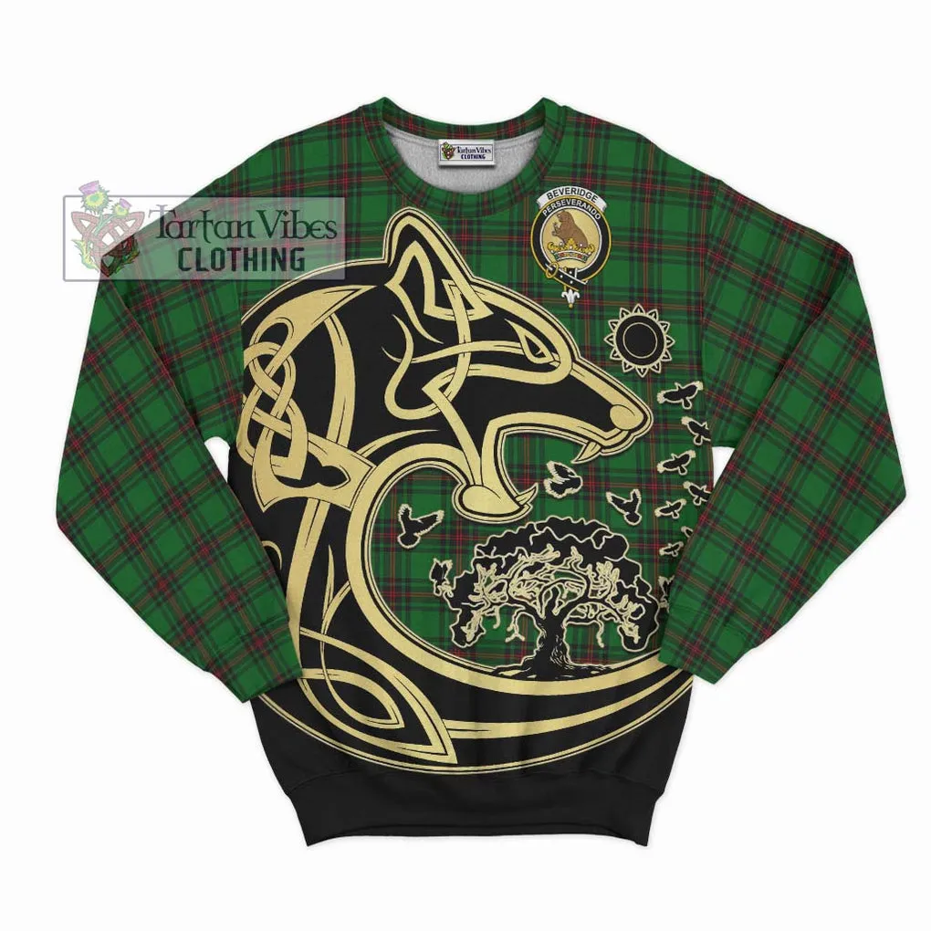 Beveridge Tartan Sweatshirt with Family Crest Celtic Wolf Style