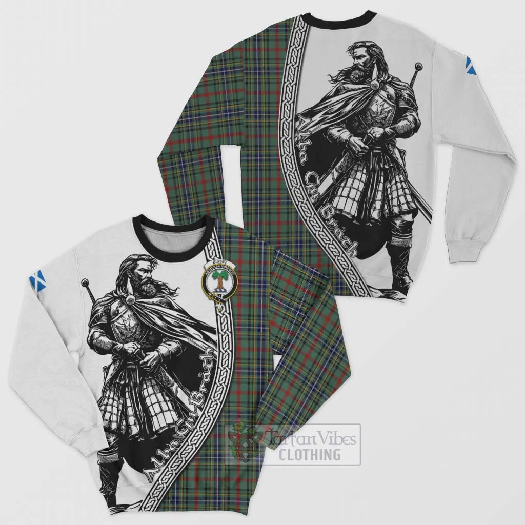 Bisset Tartan Clan Crest Sweatshirt with Highlander Warrior Celtic Style