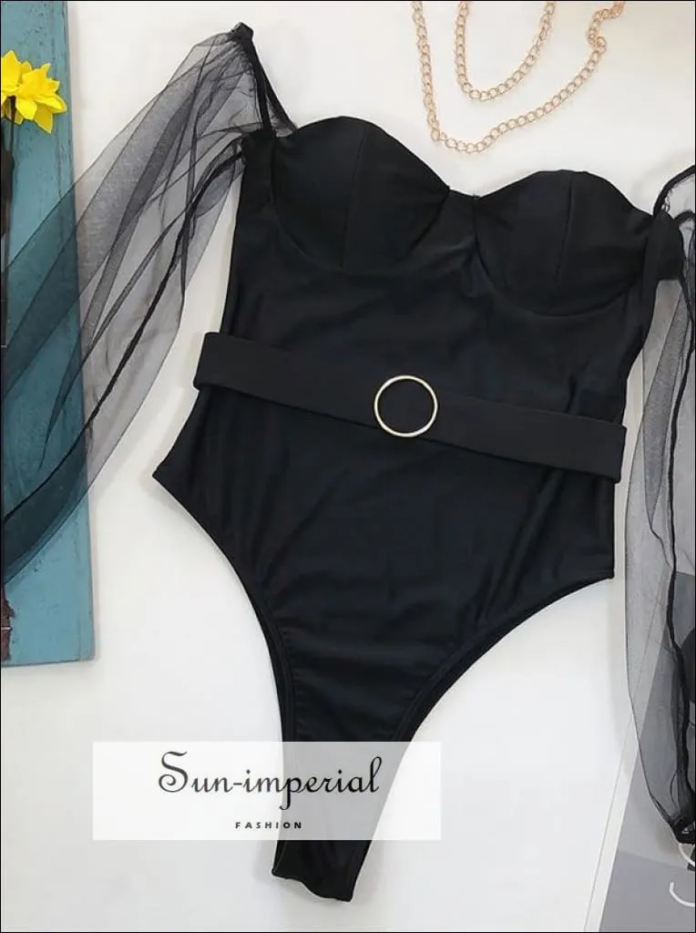 Black criss cross back One Piece Swimsuit with Buckle Belt Backless Swimsuit - Multi Colors