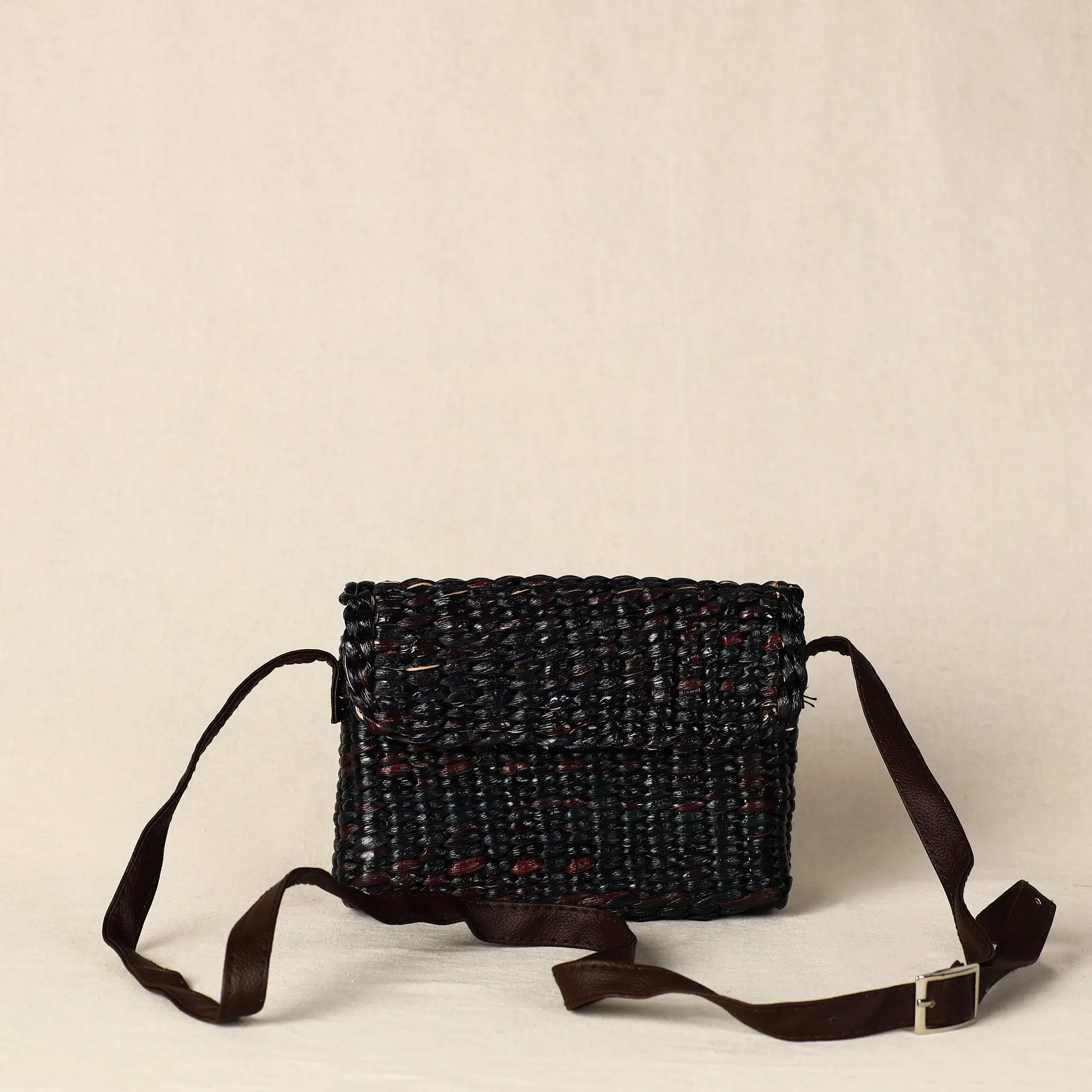 Black - Handmade Organic Water Hyacinth Sling Bag from Assam