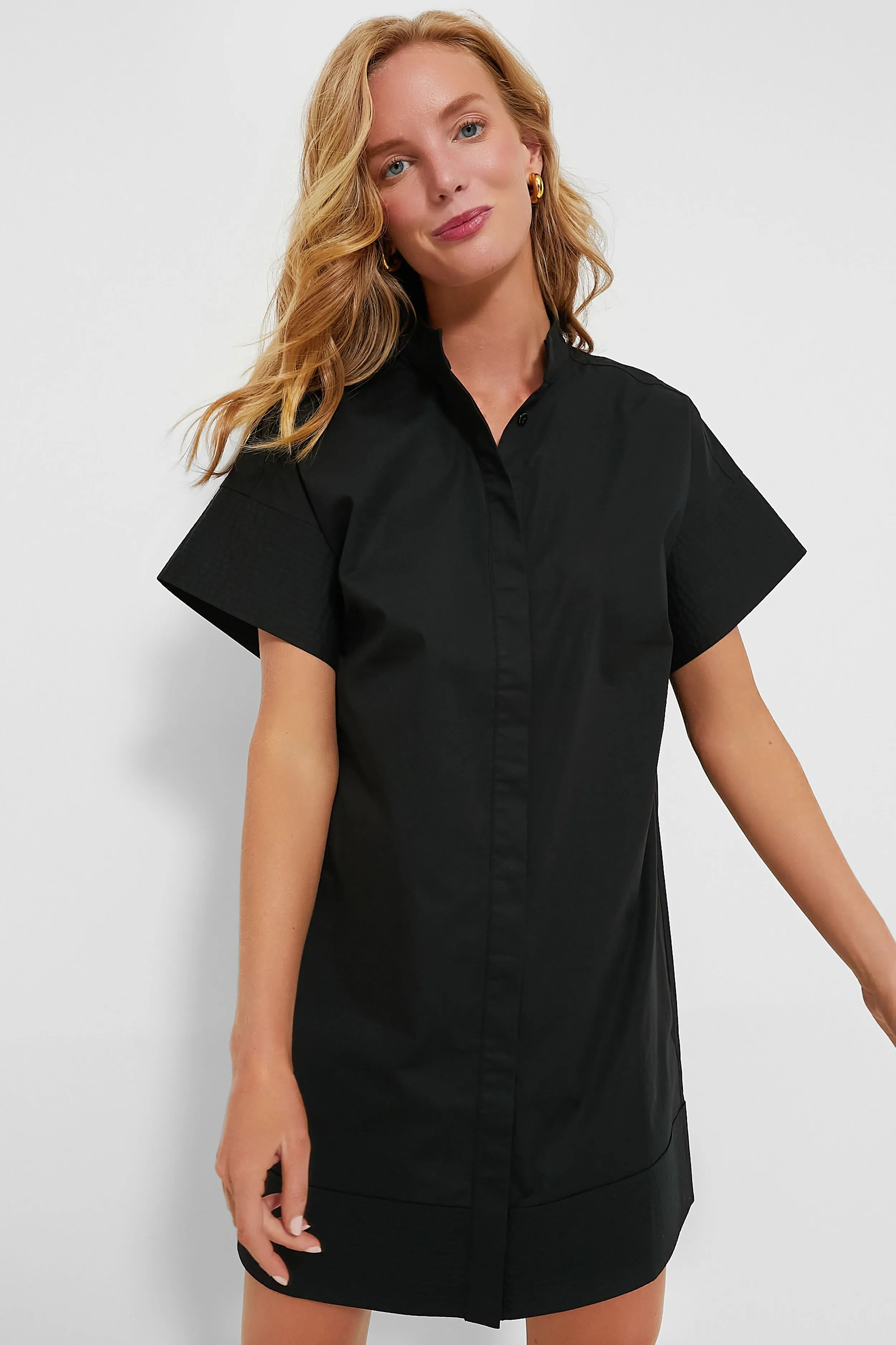 Black Trapunto Stitch Sofia Shirt Dress