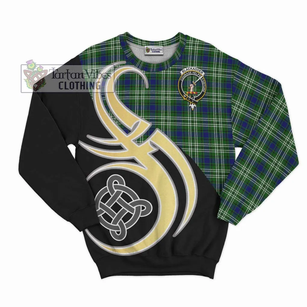 Blackadder Tartan Sweatshirt with Family Crest and Celtic Symbol Style