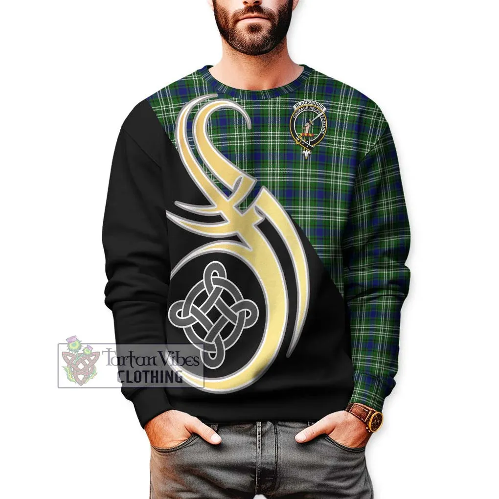 Blackadder Tartan Sweatshirt with Family Crest and Celtic Symbol Style