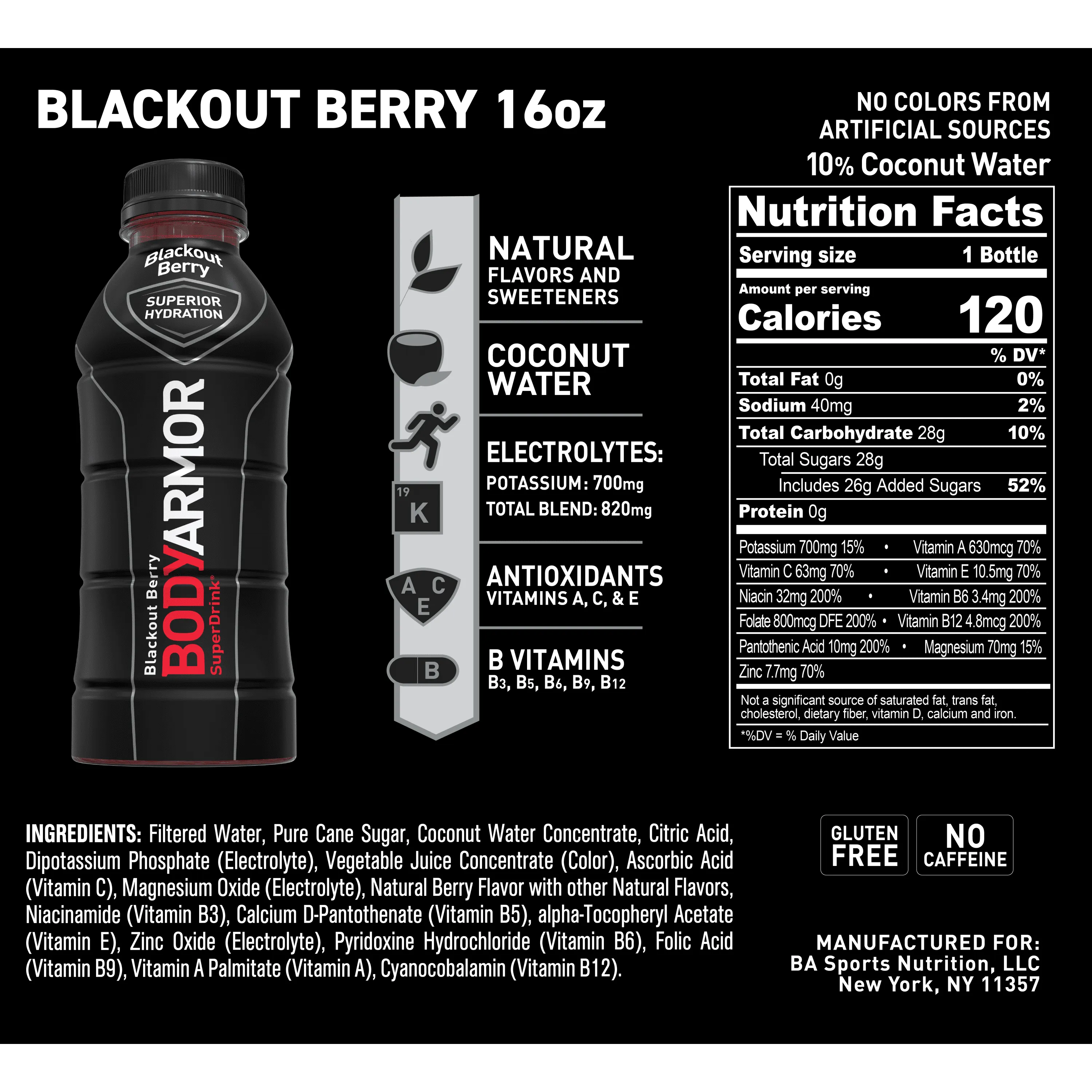 BODYARMOR Sports Drink, Blackout Berry, 16 Fl. Oz., 1 count