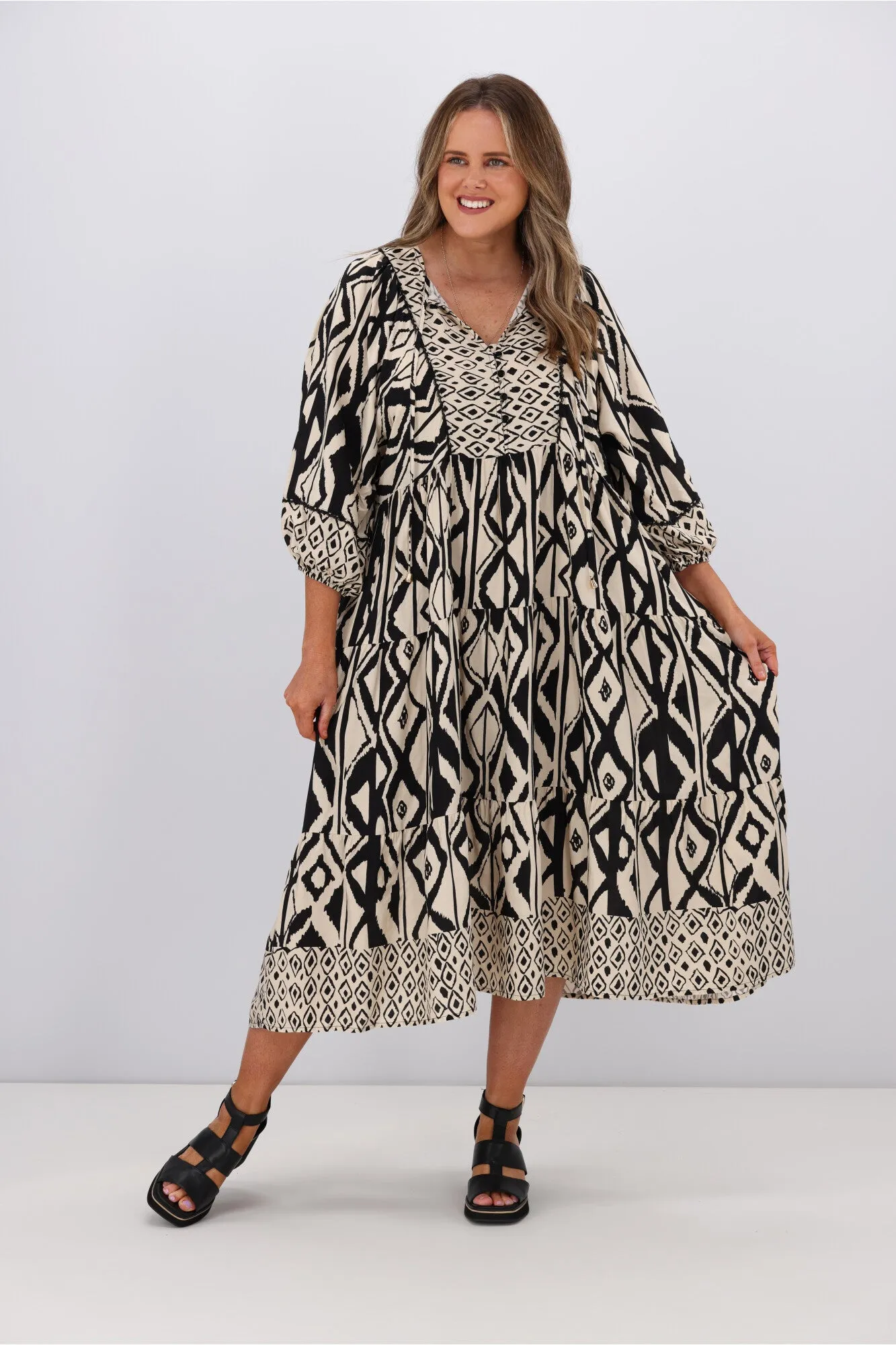 Boho Australia Geraldine Dress Black Beige