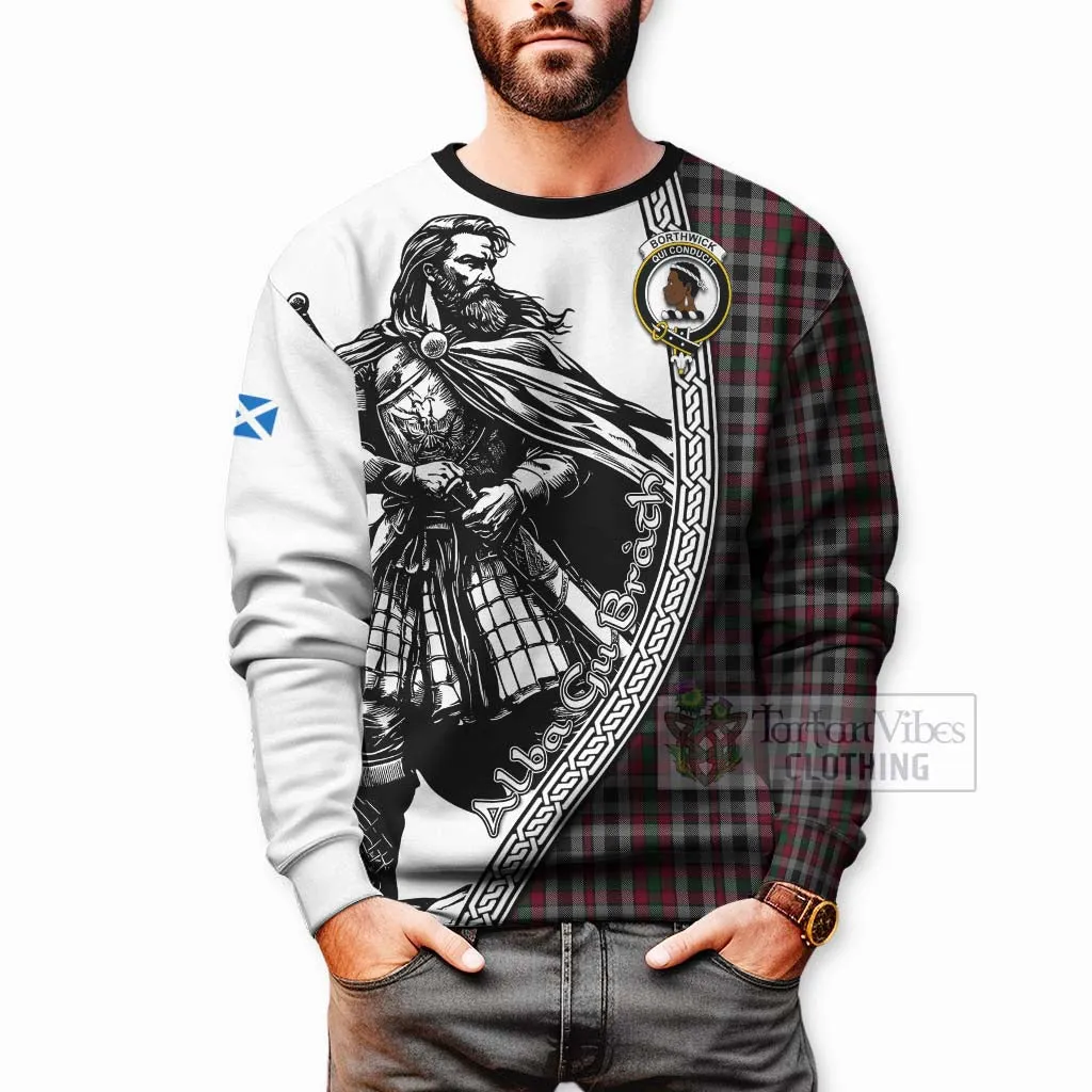 Borthwick Tartan Clan Crest Sweatshirt with Highlander Warrior Celtic Style