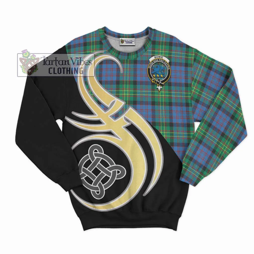 Bowie Ancient Tartan Sweatshirt with Family Crest and Celtic Symbol Style