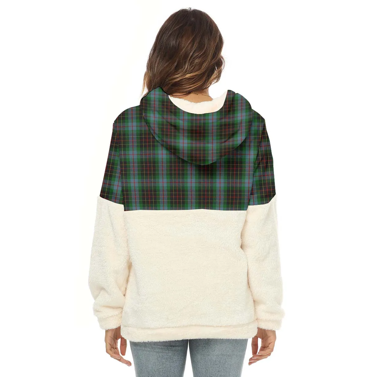 Brodie Hunting Tartan Women's Borg Fleece Hoodie With Half Zip