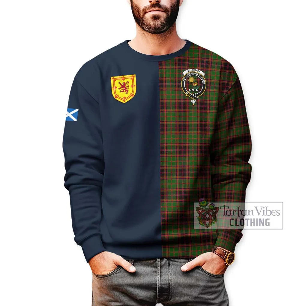 Buchan Tartan Sweatshirt Alba with Scottish Lion Royal Arm Half Style