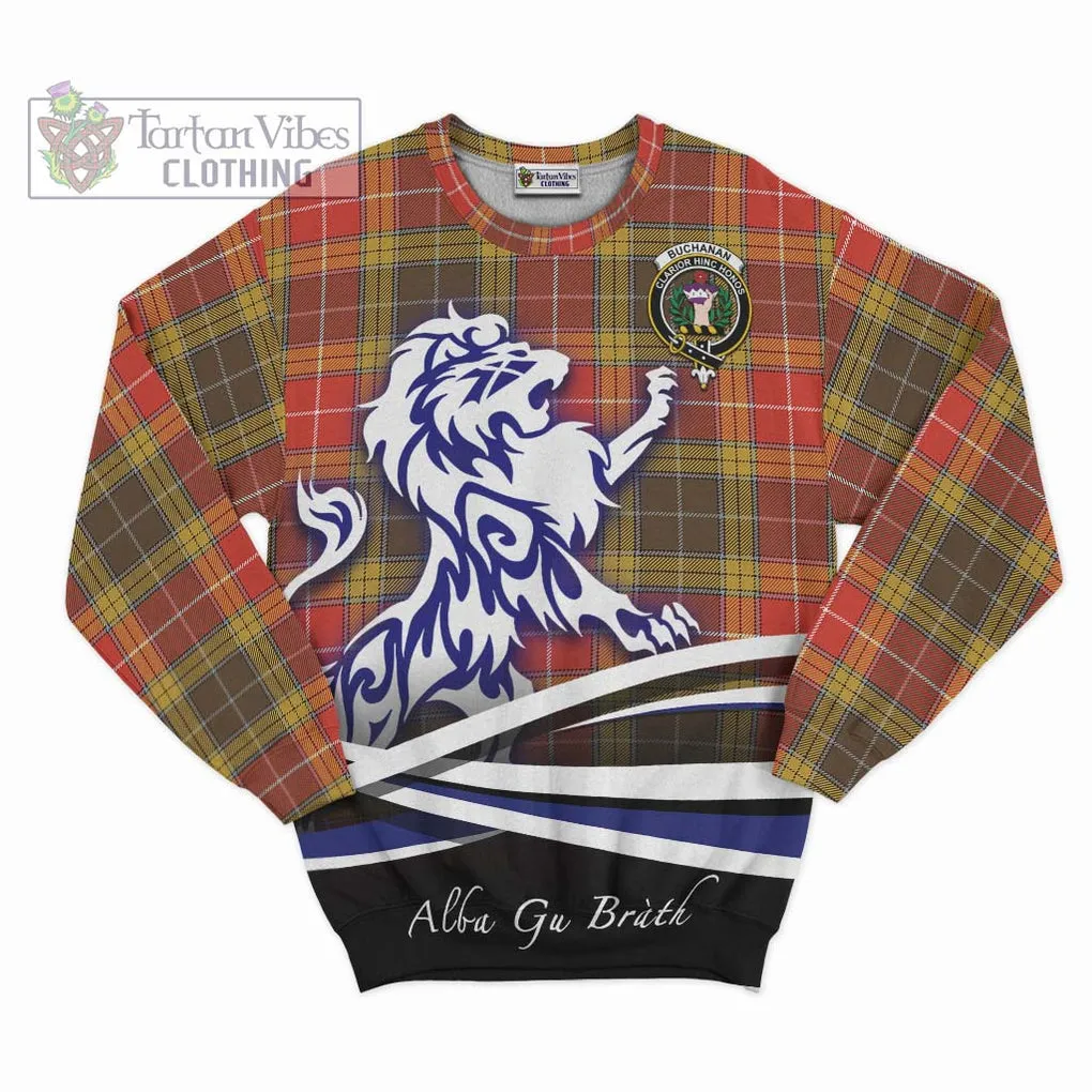 Buchanan Old Set Weathered Tartan Sweatshirt with Alba Gu Brath Regal Lion Emblem