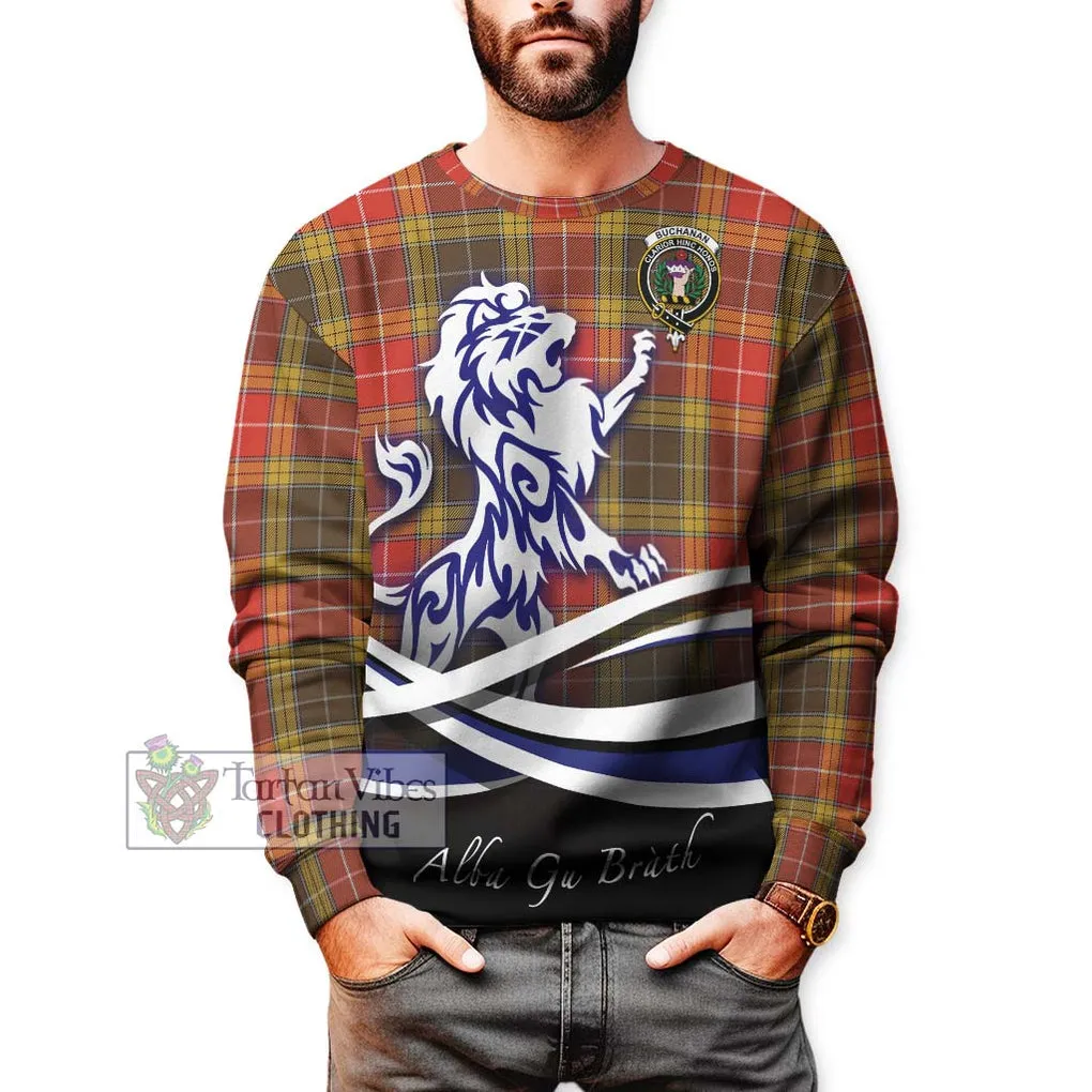 Buchanan Old Set Weathered Tartan Sweatshirt with Alba Gu Brath Regal Lion Emblem