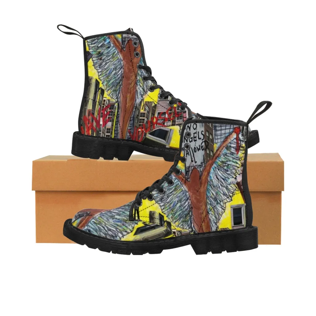 Canvas Boots AL BLUE DESIGNED ART NO ANGELS ALLOWED