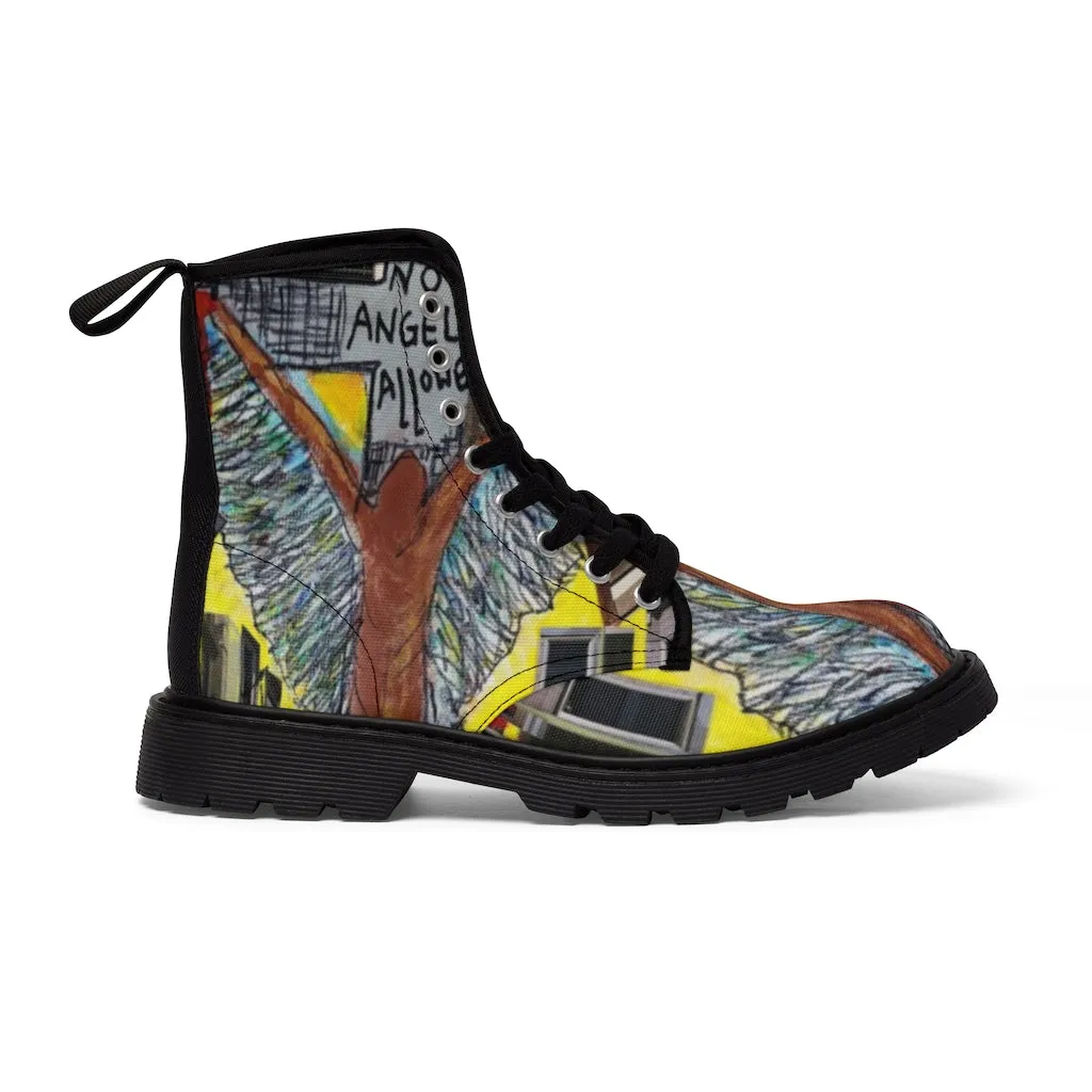 Canvas Boots AL BLUE DESIGNED ART NO ANGELS ALLOWED