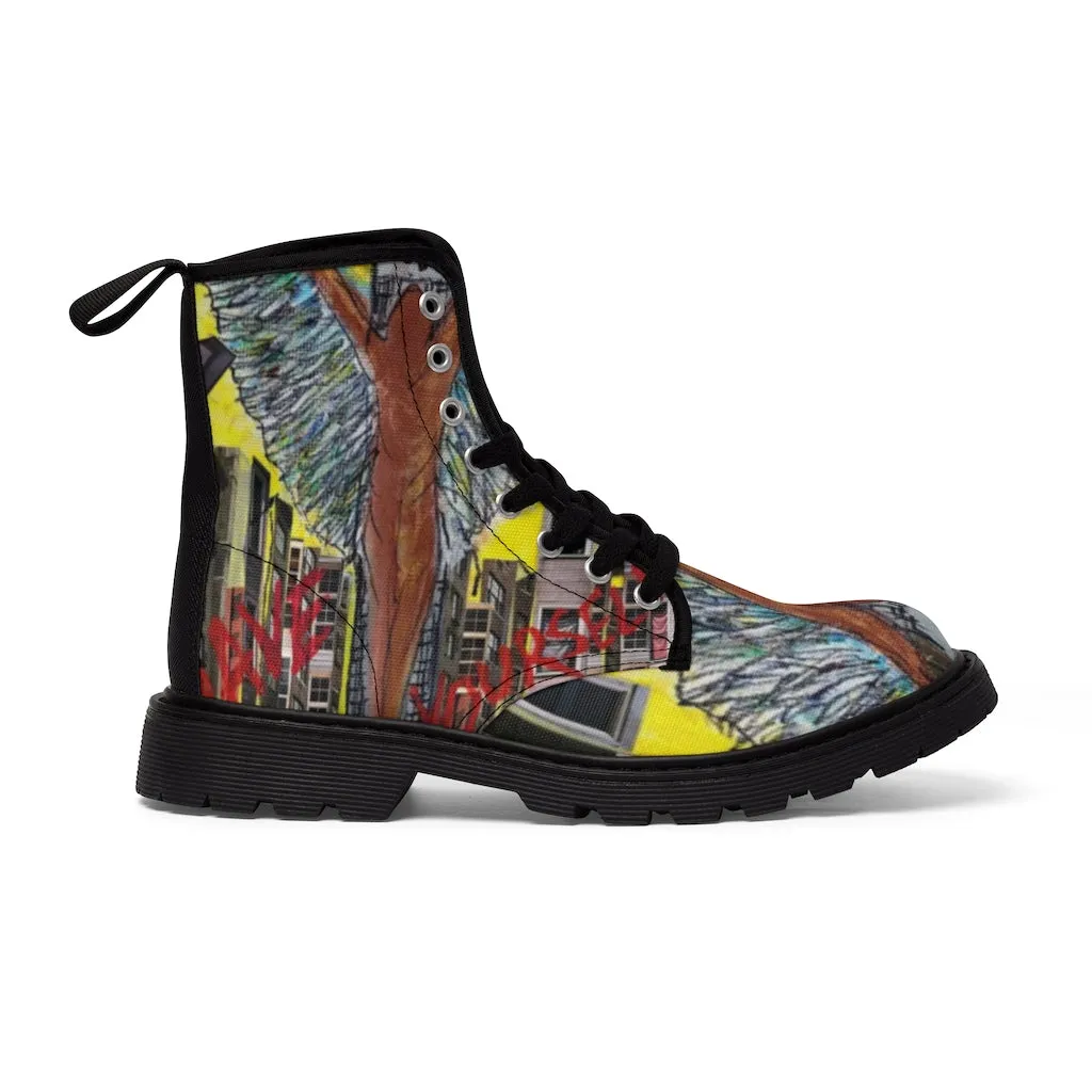 Canvas Boots AL BLUE DESIGNED ART NO ANGELS ALLOWED