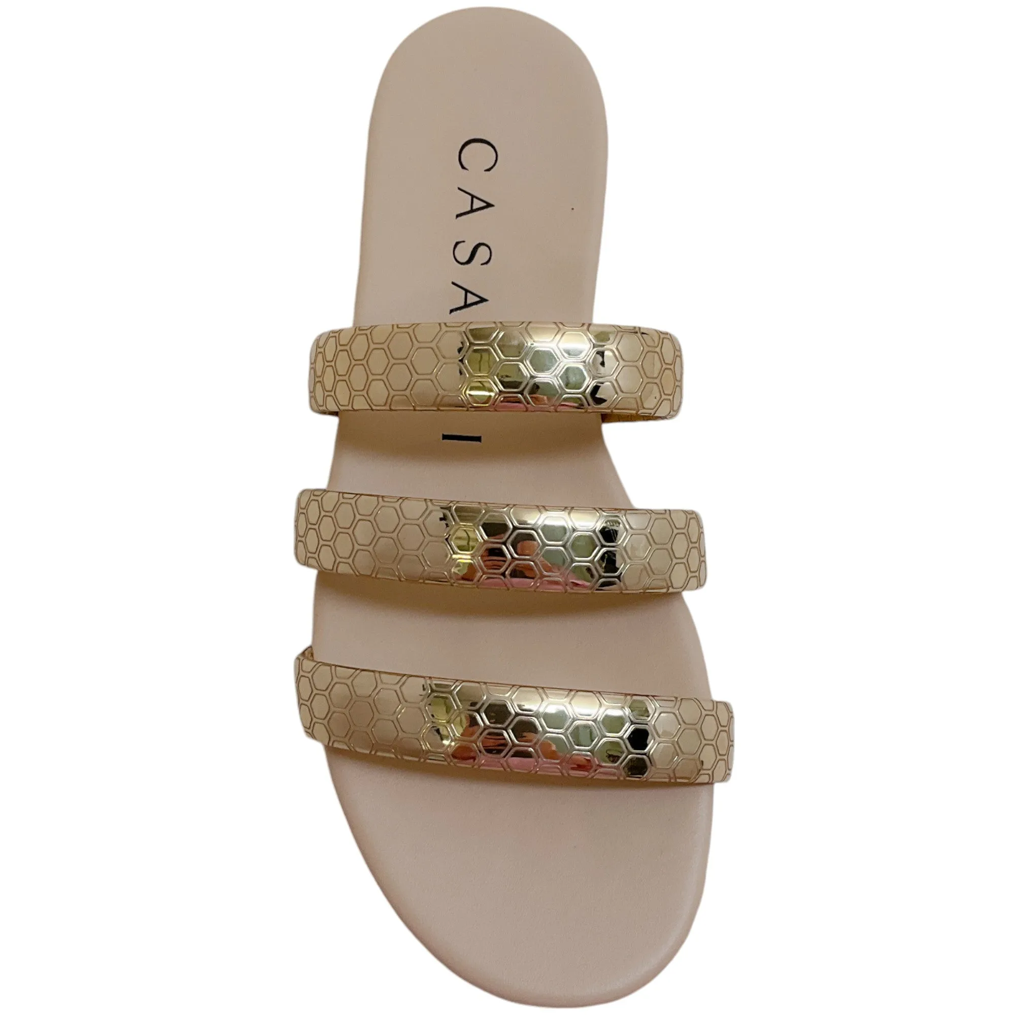 Casadei Rose Gold Embossed Leather Atomium Sandals