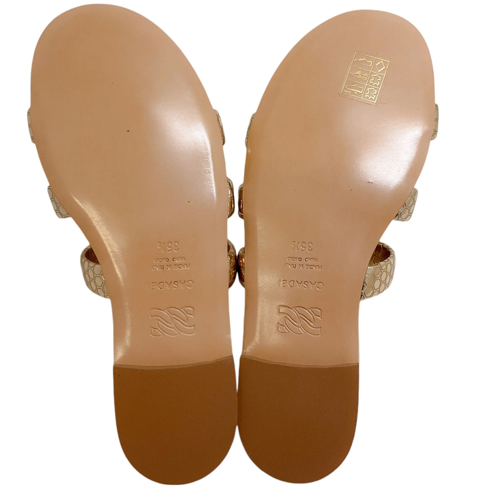 Casadei Rose Gold Embossed Leather Atomium Sandals