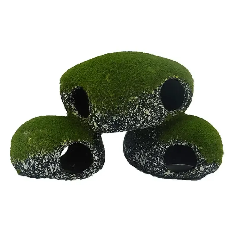 Ceramic 3 in 1 Green Moss  Cichlid Breeding Cave