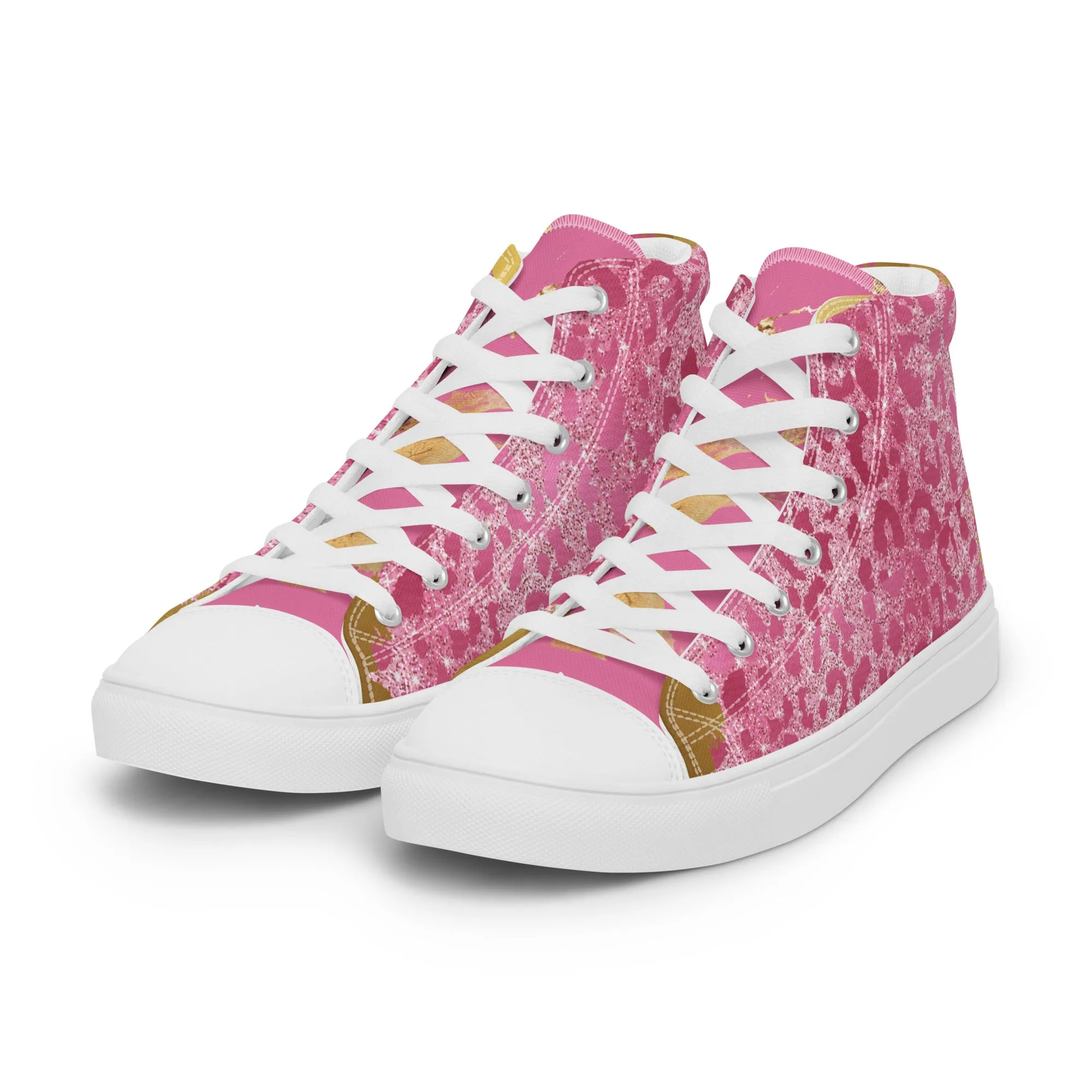 Cheetah Pink Women’s high top canvas shoes