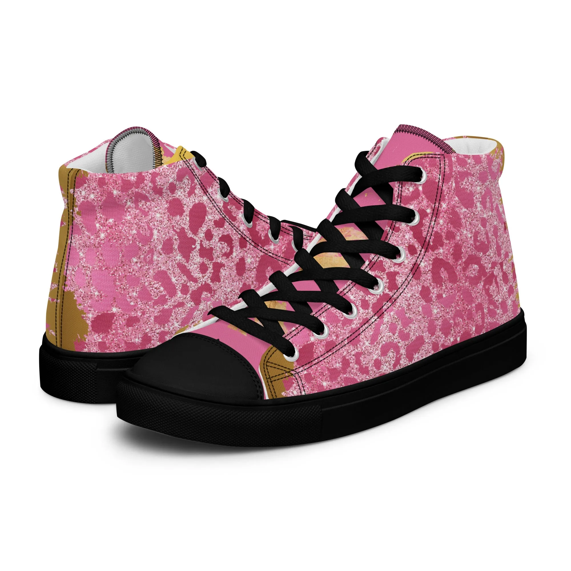 Cheetah Pink Women’s high top canvas shoes