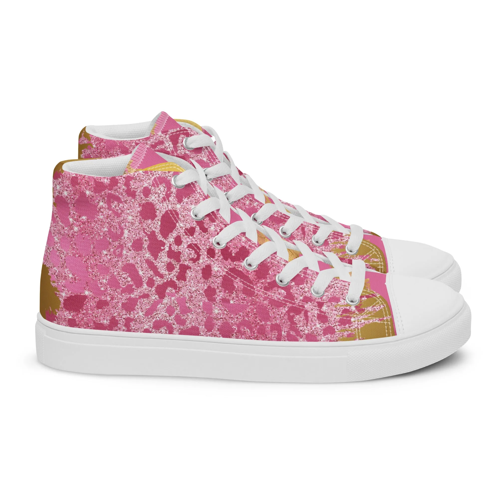 Cheetah Pink Women’s high top canvas shoes